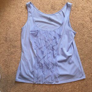 New York & Company Periwinkle Blue Ruffle Front Mixed Media Dressy Tank Top XL